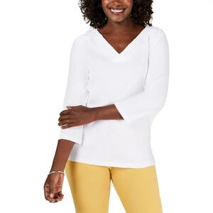 Karen Scott Eyelet Trim Cotton Top
